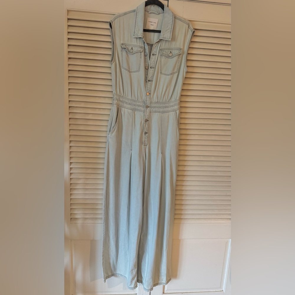 HABITUAL CHAMBRAY WIDE-LEG COTTON & LYOCEL SLEEVELESS JUMPSUIT SZ 8/29 MINT COND